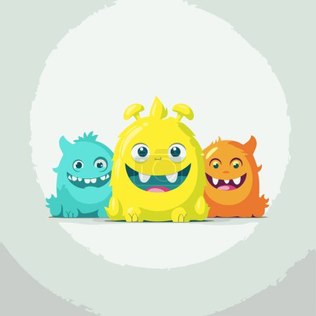 Funny cartoon monsters. Vector illustration of cute monster characters. Cute monster kids.