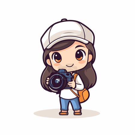 Illustration for Cute little girl with camera. Vector illustration in cartoon style. - Royalty Free Image