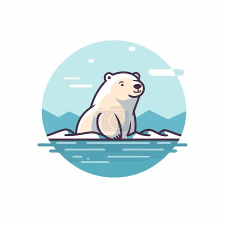 Polar bear on the ice. Vector illustration in flat style.