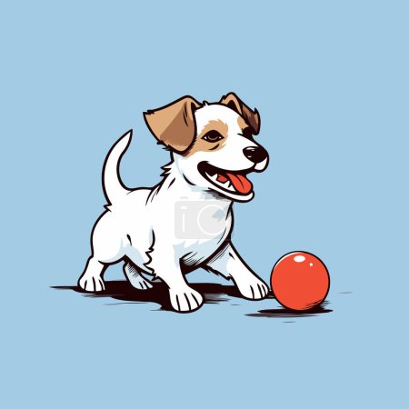 Illustration for Jack Russell Terrier playing with a red ball. Vector illustration. - Royalty Free Image