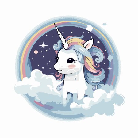 Illustration for Cute unicorn on the background of the night sky. Vector illustration - Royalty Free Image