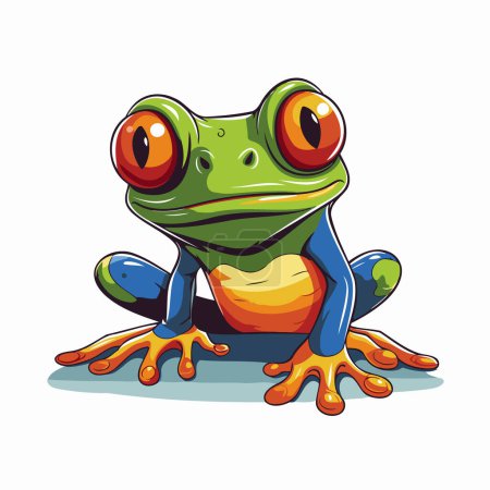 illustration of a cute cartoon green frog on a white background.
