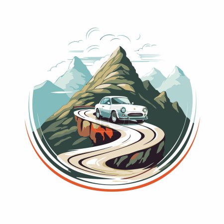 Téléchargez les illustrations : Route de montagne avec une voiture sur la route. Illustration vectorielle. - en licence libre de droit
