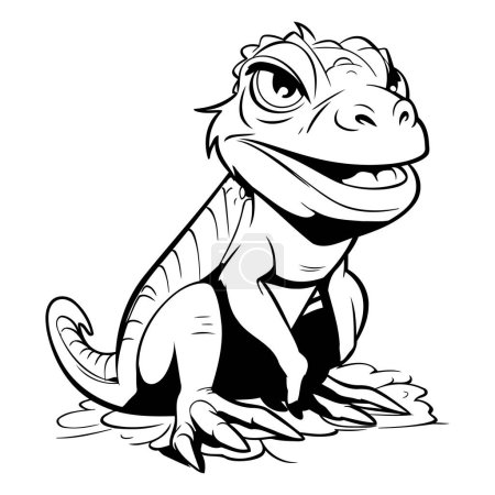 Téléchargez les illustrations : Lizard - illustration vectorielle noir et blanc pour t-shirt. - en licence libre de droit