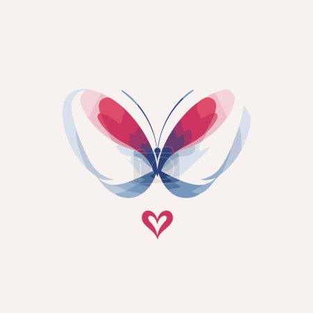 Ilustración de Mariposa con corazón en alas. Ilustración vectorial en estilo plano. - Imagen libre de derechos
