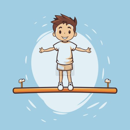Téléchargez les illustrations : Un garçon sur un skateboard. Illustration vectorielle dans un style de dessin animé. - en licence libre de droit