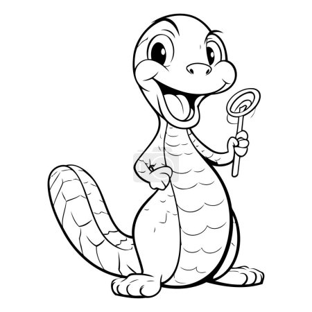 Téléchargez les illustrations : Illustration d'un livre de coloriage de personnage de dessin animé mignon petit serpent - en licence libre de droit