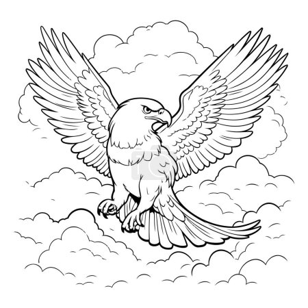 Illustration for Eagle flying in the sky. Black and white vector illustration. - Royalty Free Image