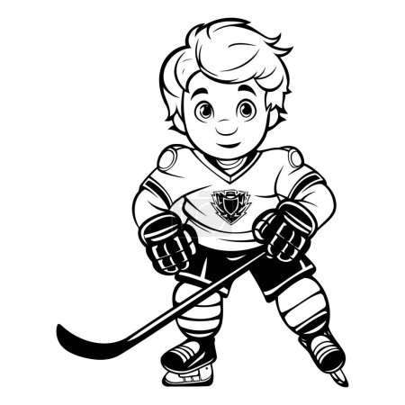 Illustration for Ice hockey player. Black and white vector illustration for coloring book. - Royalty Free Image