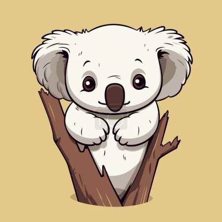 Ilustración de Lindo koala de dibujos animados en una rama de árbol. Ilustración vectorial. - Imagen libre de derechos