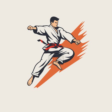 Taekwondo-Kämpfer mit Karate-Kick. Vektorillustration.