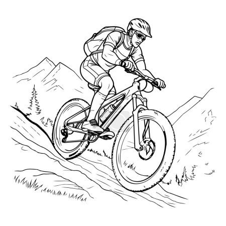 Illustration for Mountain biker on the bike. Hand drawn vector illustration. - Royalty Free Image