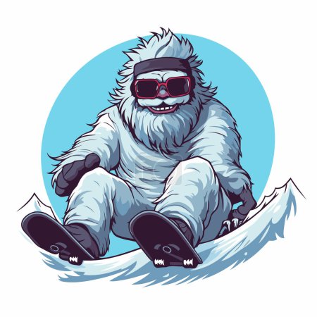Téléchargez les illustrations : Snowboarder en lunettes de soleil assis sur un snowboard. Illustration vectorielle. - en licence libre de droit