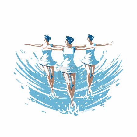 Téléchargez les illustrations : Groupe de jeunes femmes sautant dans le vecteur d'eau Illustration sur fond blanc - en licence libre de droit