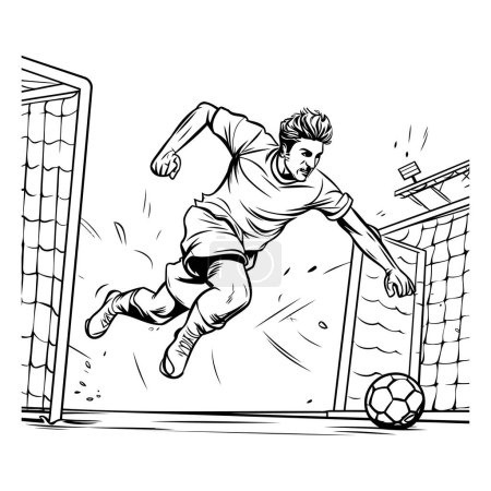 Illustration for Soccer player kicks the ball in the goal. Vector illustration. - Royalty Free Image