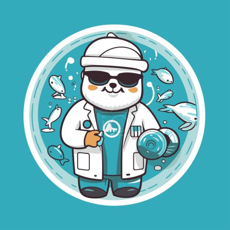 Téléchargez les illustrations : Mignon médecin panda en blouse et lunettes de laboratoire. Illustration vectorielle. - en licence libre de droit