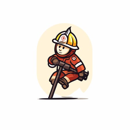Illustration for Firefighter vector illustration. Cartoon fireman in uniform and helmet. - Royalty Free Image