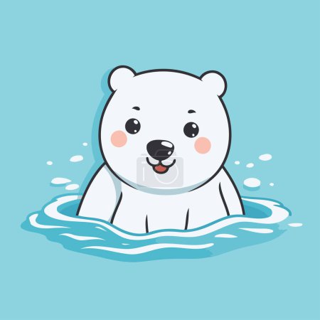 Illustration for Cute cartoon polar bear swimming in the water. Vector illustration. - Royalty Free Image