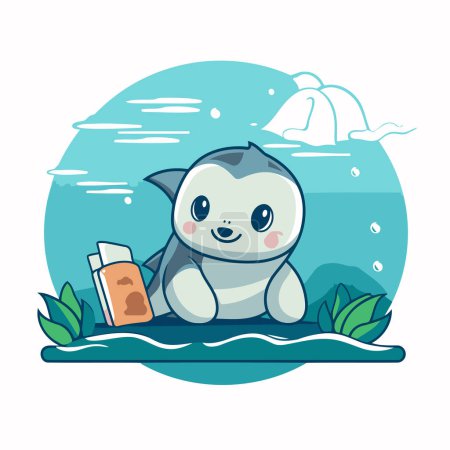 Illustration for Cute cartoon sloth sitting on the sea. Vector illustration. - Royalty Free Image