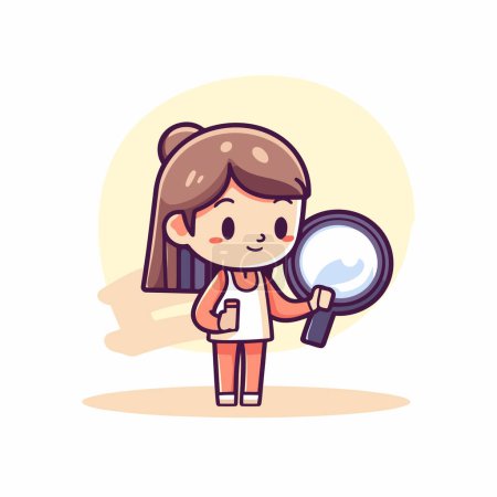 Illustration for Cute little girl holding magnifying glass. Vector illustration in cartoon style. - Royalty Free Image