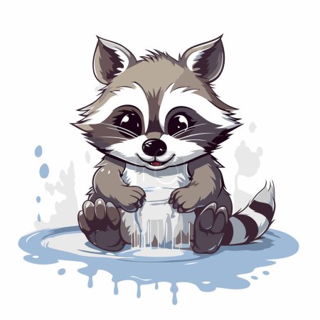Ilustración de Lindo mapache bebiendo agua de una taza. Ilustración vectorial. - Imagen libre de derechos