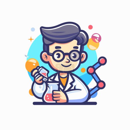 Illustration for Cartoon scientist holding test tube. Vector illustration in flat style. - Royalty Free Image