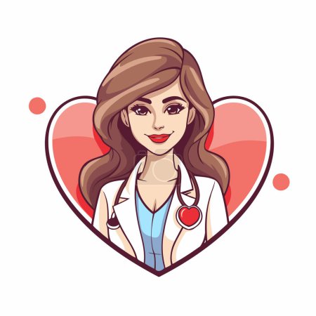 Téléchargez les illustrations : Illustration vectorielle d'une belle docteure souriante en forme de cœur. - en licence libre de droit