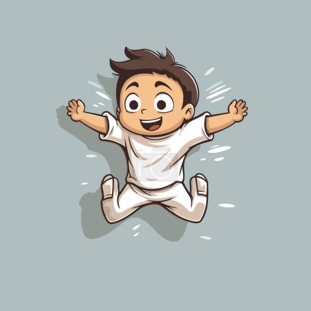 Illustration for Cute little boy jumping isolated on gray background. Vector illustration. - Royalty Free Image