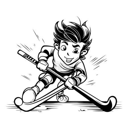 Illustration for Cartoon hockey player with stick and puck. Vector illustration ready for vinyl cutting. - Royalty Free Image
