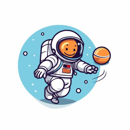 Ilustración de Astronauta con una pelota en la mano. Ilustración vectorial. - Imagen libre de derechos
