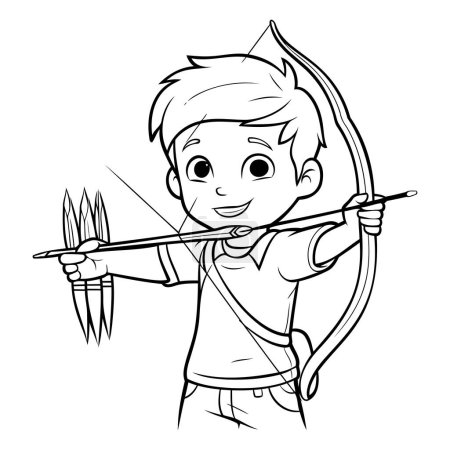 Illustration for Cute cartoon boy with bow and arrow. Vector illustration for coloring book. - Royalty Free Image