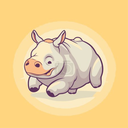 Téléchargez les illustrations : Mignon hippopotame dessin animé sur un fond jaune. Illustration vectorielle. - en licence libre de droit