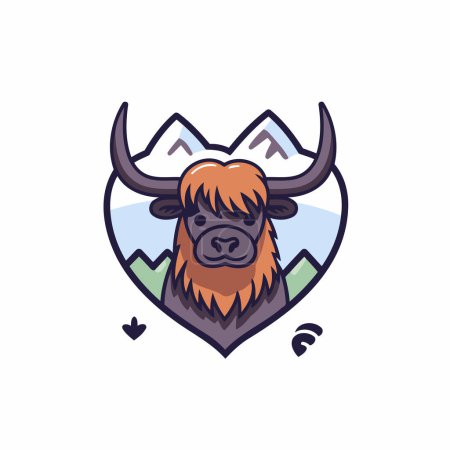 Illustration for Yak head in the shape of a heart with mountains. Vector illustration. - Royalty Free Image