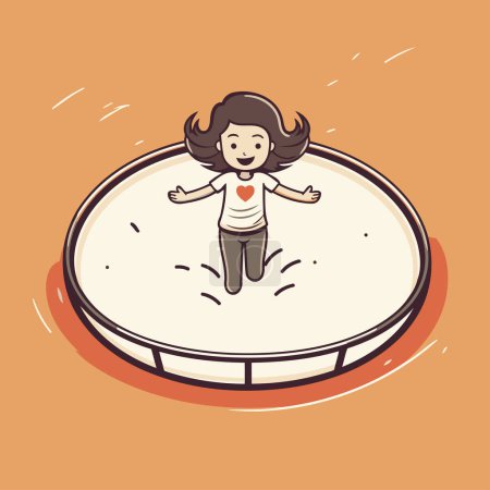 Illustration for Girl running on a circle. Vector illustration. Isolated on orange background. - Royalty Free Image
