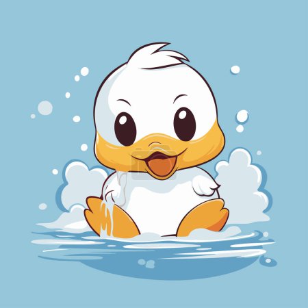 Illustration for Illustration of a Cute Cartoon Duck Floating on the Water. - Royalty Free Image
