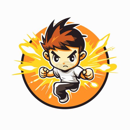 Illustration for Vector illustration of a boy running in a circle on a white background. - Royalty Free Image