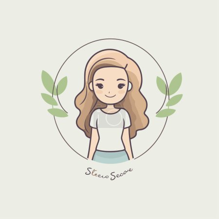 Illustration for Cute girl with long hair in a circle. Vector illustration. - Royalty Free Image