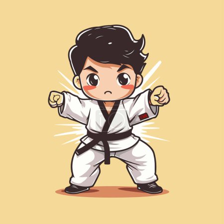 Ilustración de Taekwondo niño dibujo animado personaje vector ilustración. Funny karate chico personaje de dibujos animados. - Imagen libre de derechos