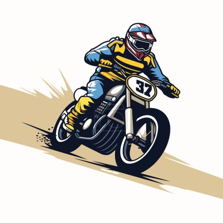Ilustración de Motocross rider en la carretera. Ilustración vectorial en estilo retro. - Imagen libre de derechos