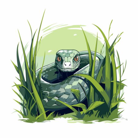 Téléchargez les illustrations : Serpent dans l'herbe. Illustration vectorielle isolée sur fond blanc. - en licence libre de droit
