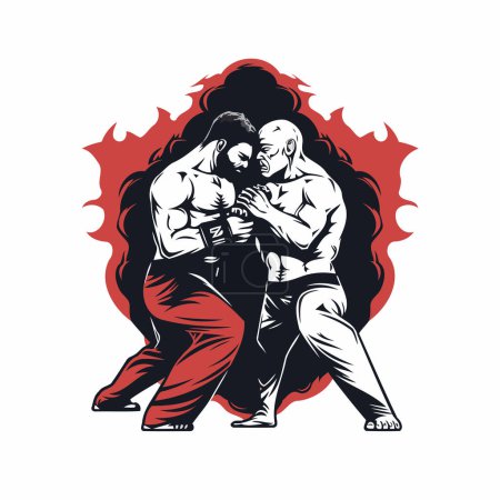 Muay thai or Thai boxing. Thai martial art. Vector illustration.