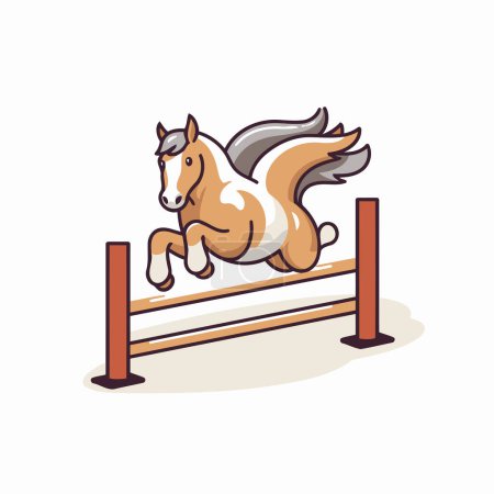 Téléchargez les illustrations : Cheval sautant par-dessus l'obstacle. Sport équestre. Illustration vectorielle - en licence libre de droit