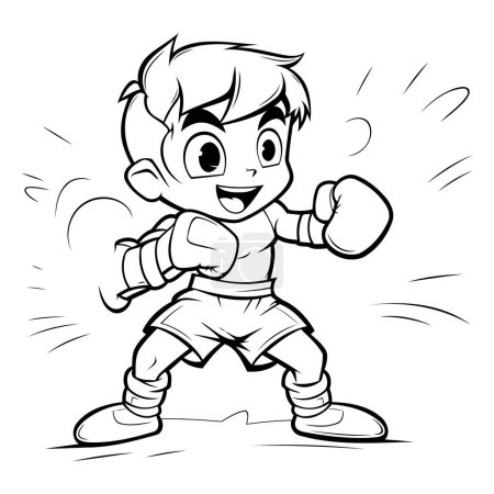 Téléchargez les illustrations : Illustration de bande dessinée du personnage de sport de boxe d'enfant pour le livre de coloriage - en licence libre de droit