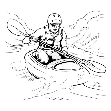 Illustration for Man in kayak. extreme sports. Vector illustration of a man in a kayak with a paddle. - Royalty Free Image