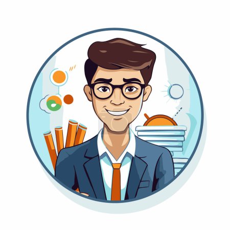 Illustration for Portrait of a young businessman in a round frame. Vector illustration. - Royalty Free Image