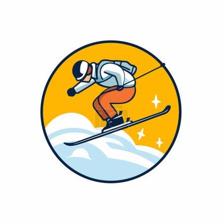 Téléchargez les illustrations : Icône de ski. Illustration vectorielle du saut du skieur dans les airs. - en licence libre de droit