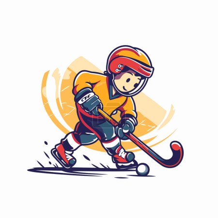 Illustration for Hockey player with the stick and puck. vector cartoon illustration. - Royalty Free Image