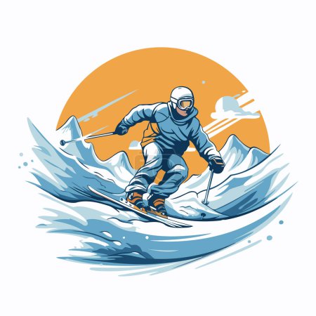 Téléchargez les illustrations : Un skieur. Sport d'hiver extrême. Illustration vectorielle sur fond blanc. - en licence libre de droit