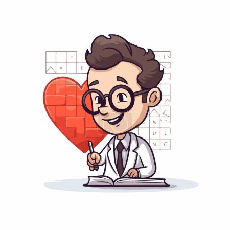 Illustration for Doctor cartoon character with book and heart. Vector illustration in a flat style - Royalty Free Image