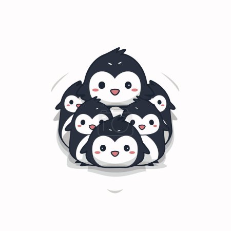 Téléchargez les illustrations : Jolie famille de pingouins. Illustration vectorielle animale de dessin animé mignon. - en licence libre de droit